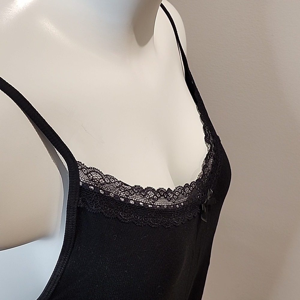 Torrid - Cotton Modal Rib Lace V-Neck Cami in Deep Black​​​​​​ - Picture 7 of 13